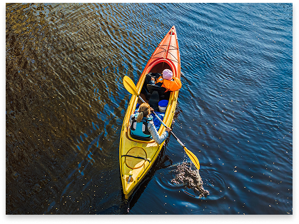 Drone shot of people in a kayak